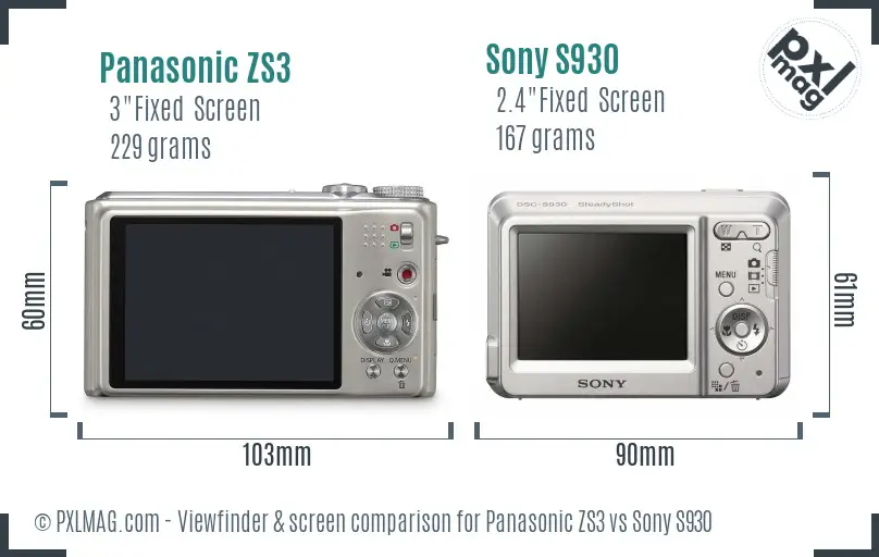 Panasonic ZS3 vs Sony S930 Screen and Viewfinder comparison