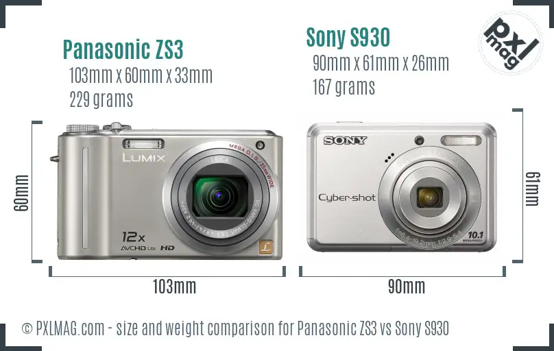 Panasonic ZS3 vs Sony S930 size comparison