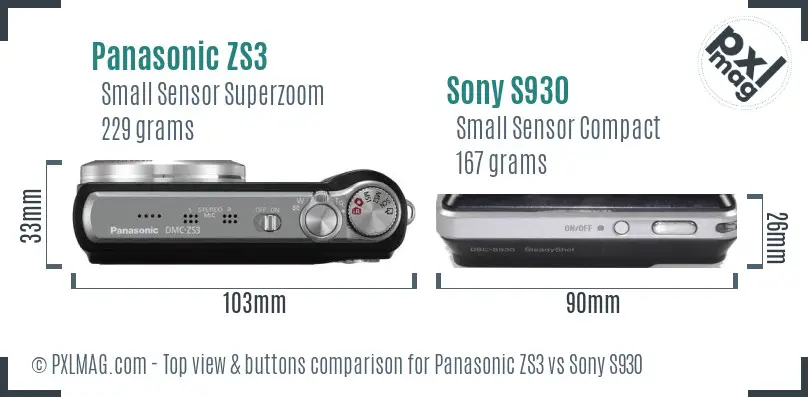 Panasonic ZS3 vs Sony S930 top view buttons comparison