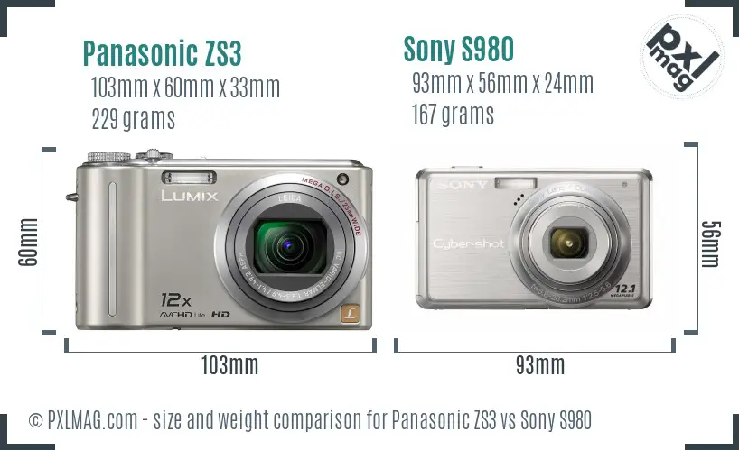 Panasonic ZS3 vs Sony S980 size comparison