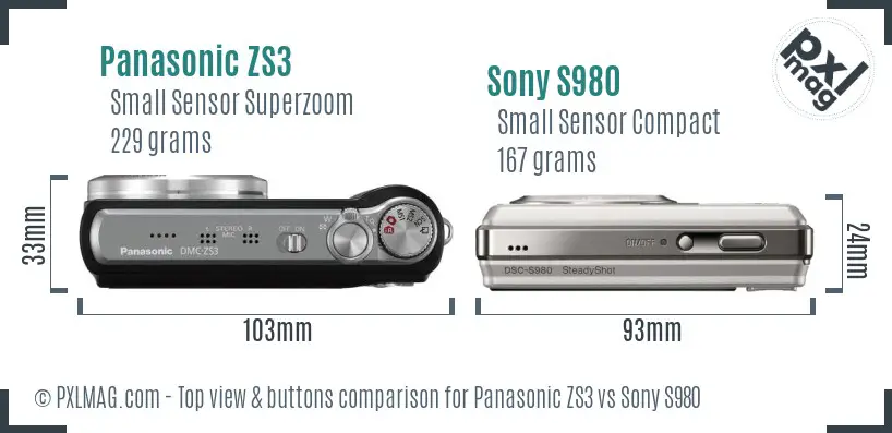 Panasonic ZS3 vs Sony S980 top view buttons comparison