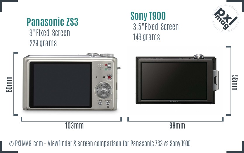 Panasonic ZS3 vs Sony T900 Screen and Viewfinder comparison