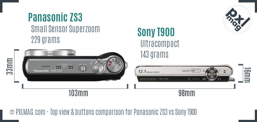 Panasonic ZS3 vs Sony T900 top view buttons comparison