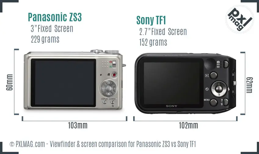Panasonic ZS3 vs Sony TF1 Screen and Viewfinder comparison