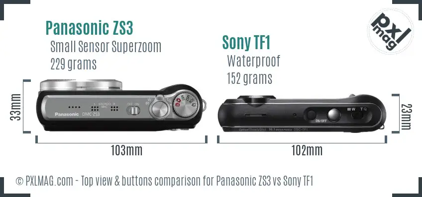 Panasonic ZS3 vs Sony TF1 top view buttons comparison