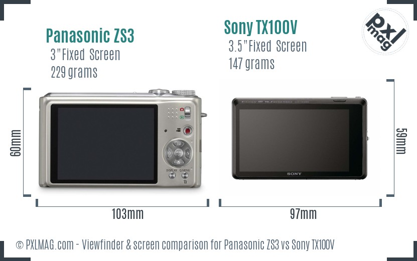 Panasonic ZS3 vs Sony TX100V Screen and Viewfinder comparison