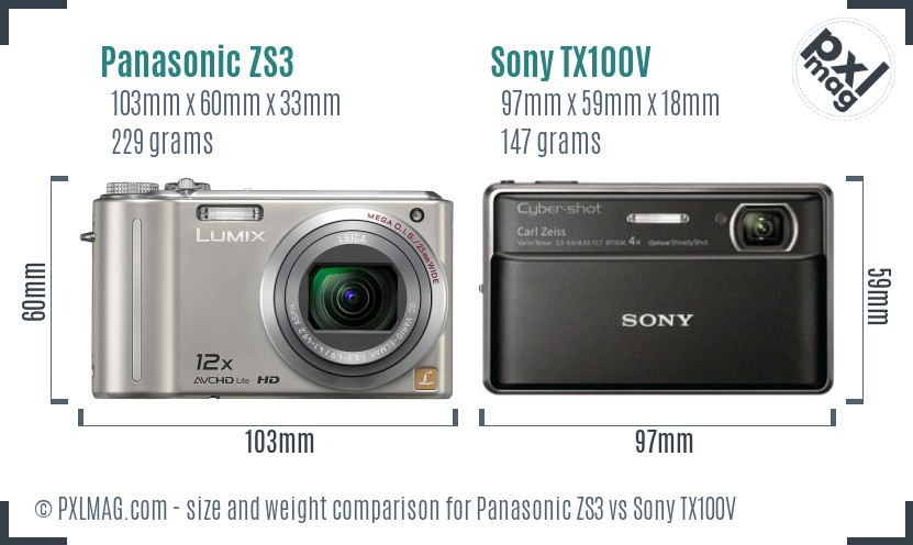 Panasonic ZS3 vs Sony TX100V size comparison