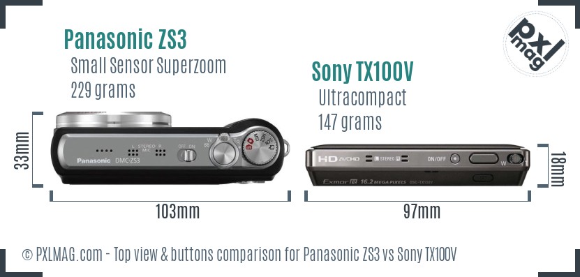 Panasonic ZS3 vs Sony TX100V top view buttons comparison