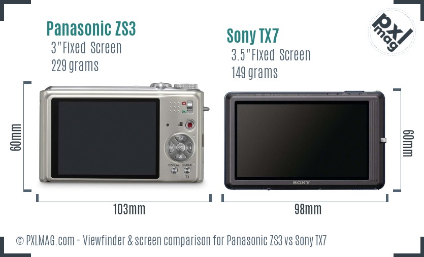 Panasonic ZS3 vs Sony TX7 Screen and Viewfinder comparison