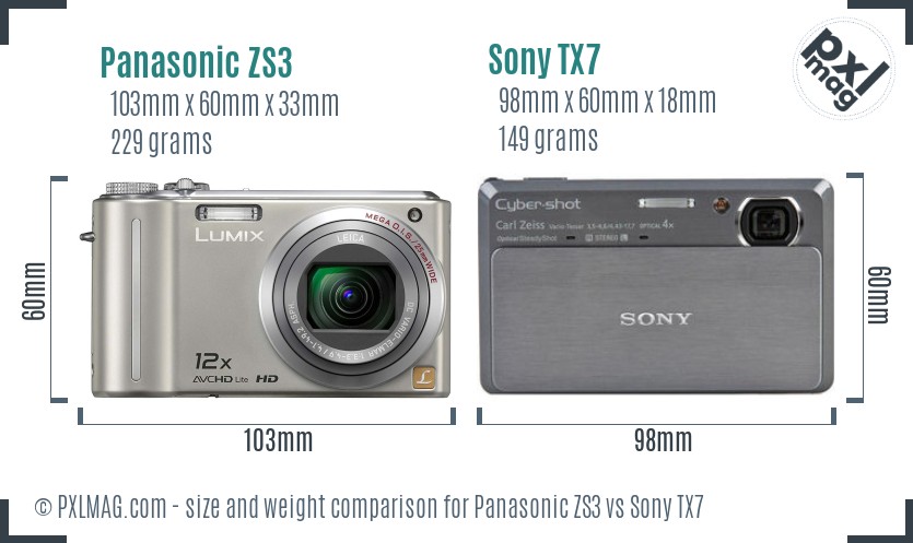 Panasonic ZS3 vs Sony TX7 size comparison