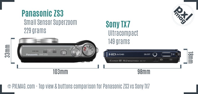Panasonic ZS3 vs Sony TX7 top view buttons comparison