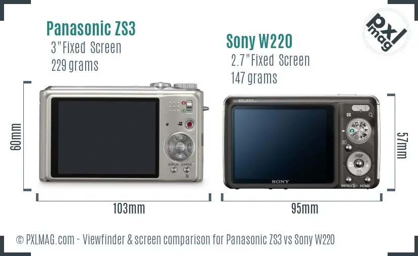 Panasonic ZS3 vs Sony W220 Screen and Viewfinder comparison