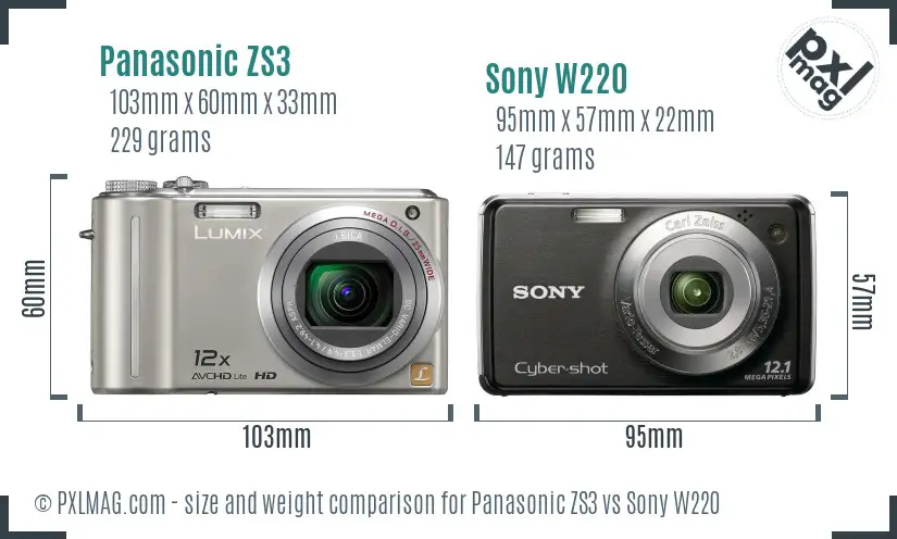 Panasonic ZS3 vs Sony W220 size comparison