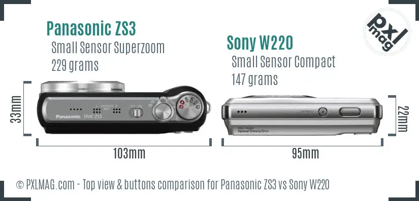 Panasonic ZS3 vs Sony W220 top view buttons comparison