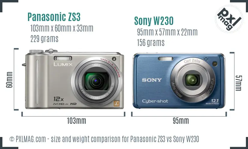 Panasonic ZS3 vs Sony W230 size comparison