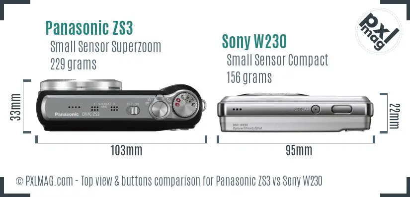 Panasonic ZS3 vs Sony W230 top view buttons comparison