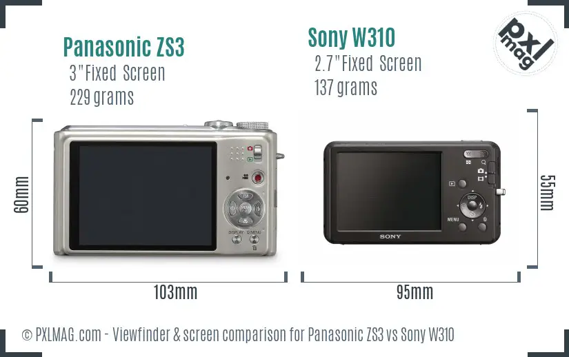 Panasonic ZS3 vs Sony W310 Screen and Viewfinder comparison Panasonic ZS3 vs Sony W310 Screen and Viewfinder comparison