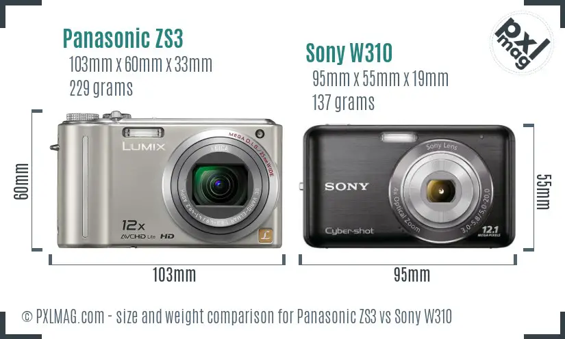 Panasonic ZS3 vs Sony W310 size comparison Panasonic ZS3 vs Sony W310 size comparison