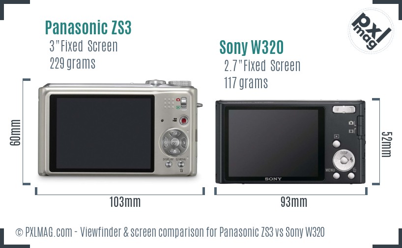 Panasonic ZS3 vs Sony W320 Screen and Viewfinder comparison
