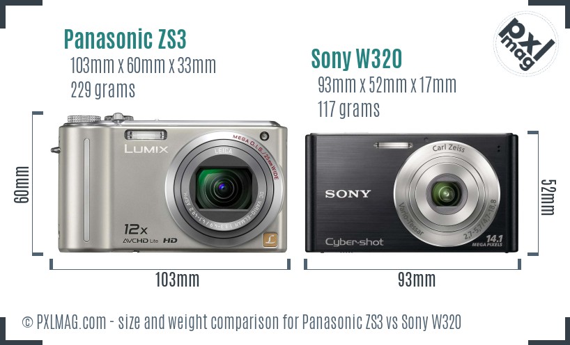 Panasonic ZS3 vs Sony W320 size comparison