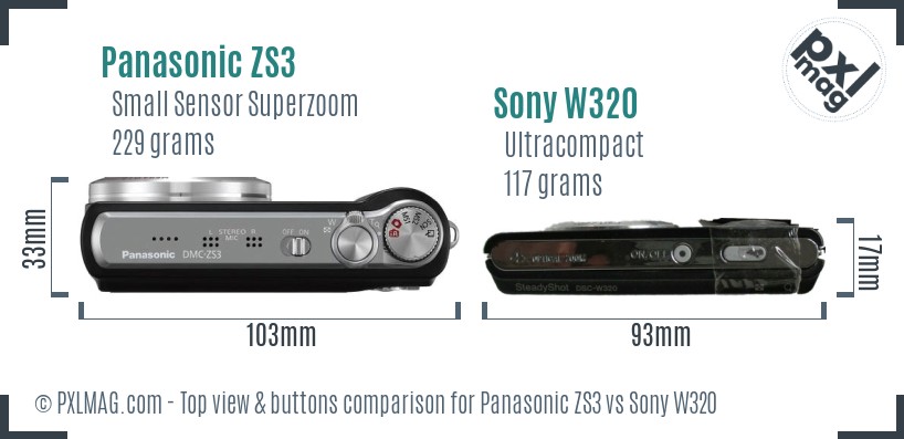 Panasonic ZS3 vs Sony W320 top view buttons comparison