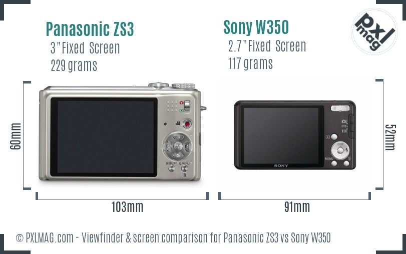 Panasonic ZS3 vs Sony W350 Screen and Viewfinder comparison