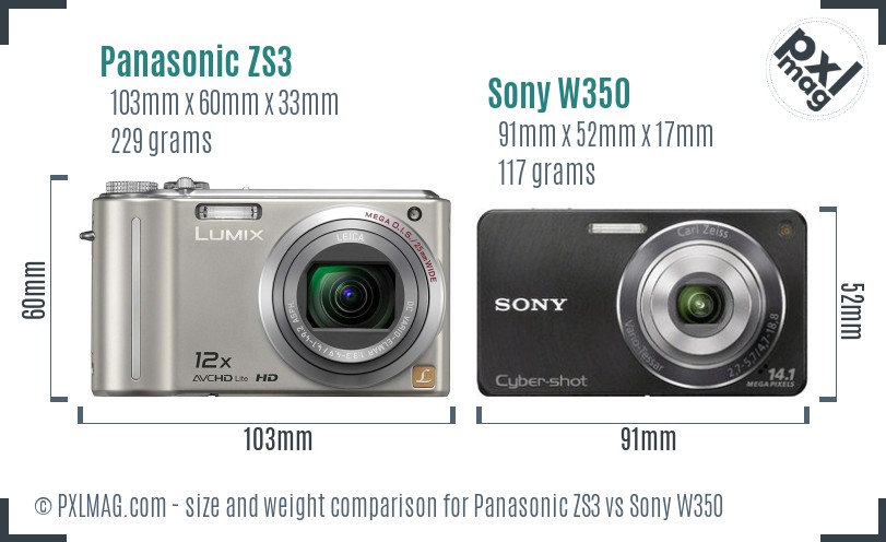 Panasonic ZS3 vs Sony W350 size comparison Panasonic ZS3 vs Sony W350 size comparison