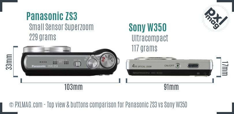 Panasonic ZS3 vs Sony W350 top view buttons comparison