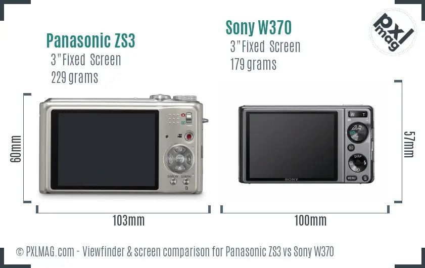 Panasonic ZS3 vs Sony W370 Screen and Viewfinder comparison