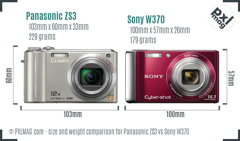 Panasonic ZS3 vs Sony W370 size comparison