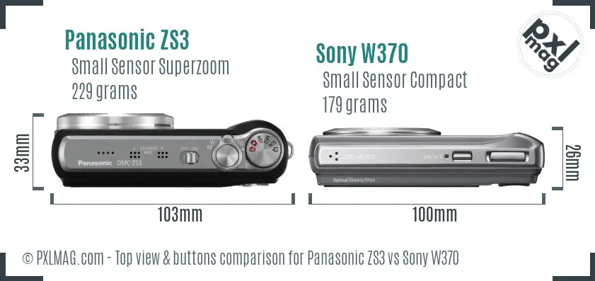 Panasonic ZS3 vs Sony W370 top view buttons comparison
