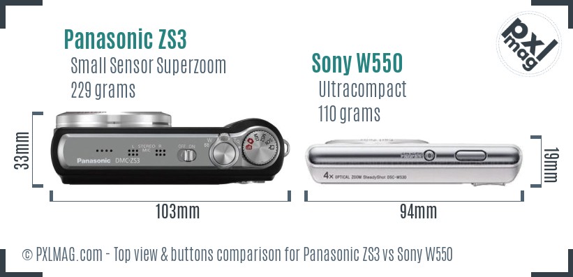 Panasonic ZS3 vs Sony W550 top view buttons comparison