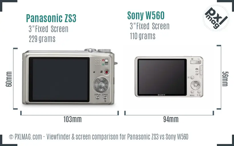 Panasonic ZS3 vs Sony W560 Screen and Viewfinder comparison
