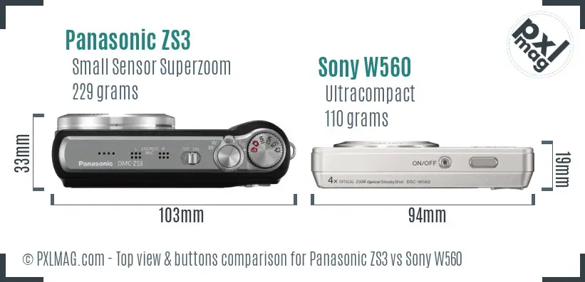 Panasonic ZS3 vs Sony W560 top view buttons comparison