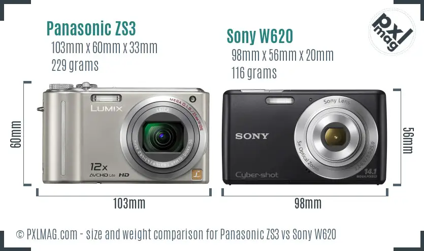 Panasonic ZS3 vs Sony W620 size comparison
