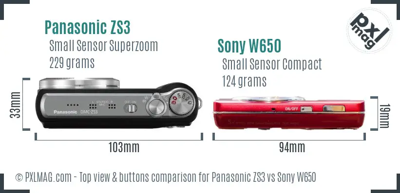 Panasonic ZS3 vs Sony W650 top view buttons comparison