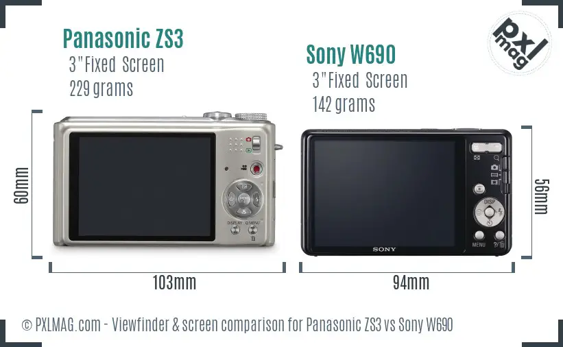 Panasonic ZS3 vs Sony W690 Screen and Viewfinder comparison