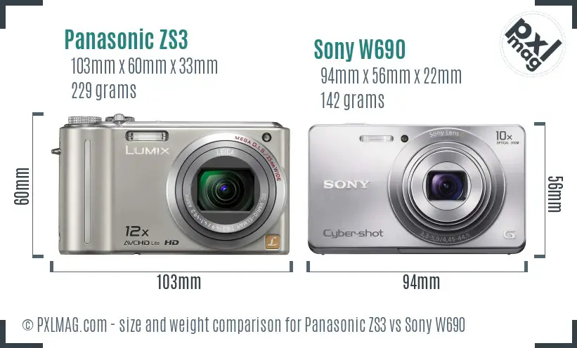 Panasonic ZS3 vs Sony W690 size comparison