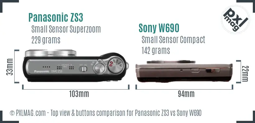 Panasonic ZS3 vs Sony W690 top view buttons comparison