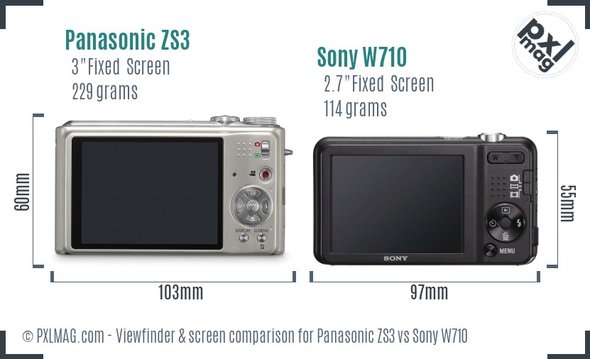 Panasonic ZS3 vs Sony W710 Screen and Viewfinder comparison