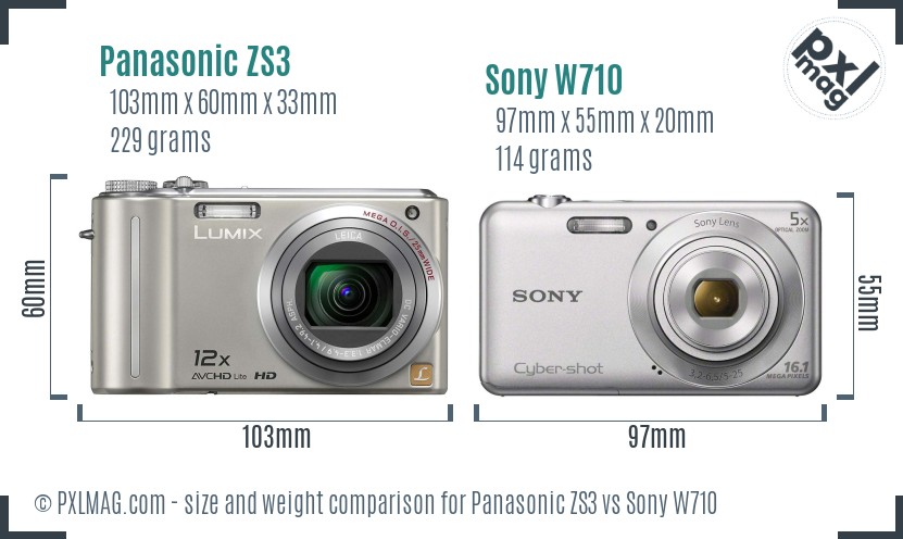 Panasonic ZS3 vs Sony W710 size comparison