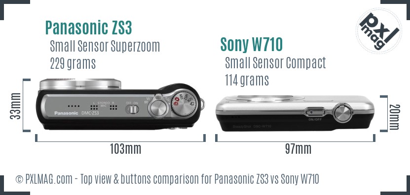 Panasonic ZS3 vs Sony W710 top view buttons comparison