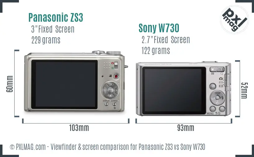 Panasonic ZS3 vs Sony W730 Screen and Viewfinder comparison