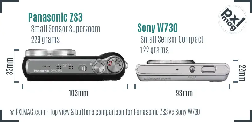 Panasonic ZS3 vs Sony W730 top view buttons comparison