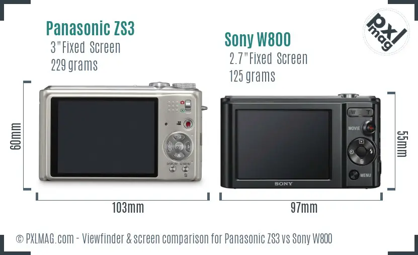 Panasonic ZS3 vs Sony W800 Screen and Viewfinder comparison Panasonic ZS3 vs Sony W800 Screen and Viewfinder comparison