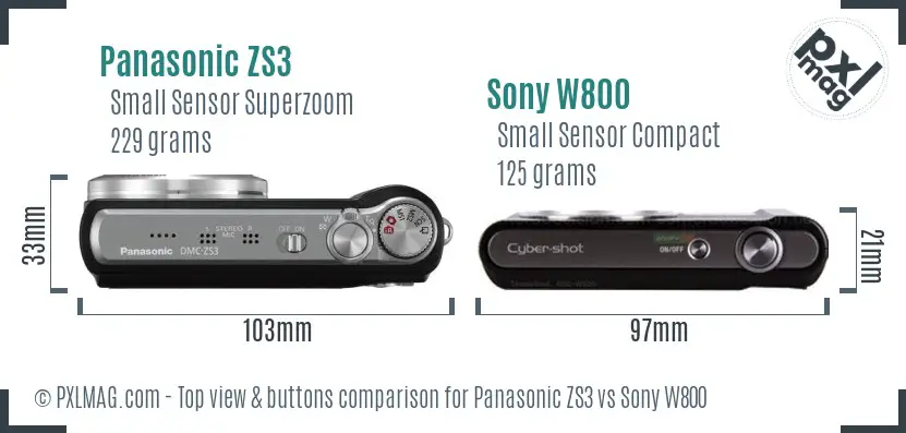 Panasonic ZS3 vs Sony W800 top view buttons comparison Panasonic ZS3 vs Sony W800 top view buttons comparison