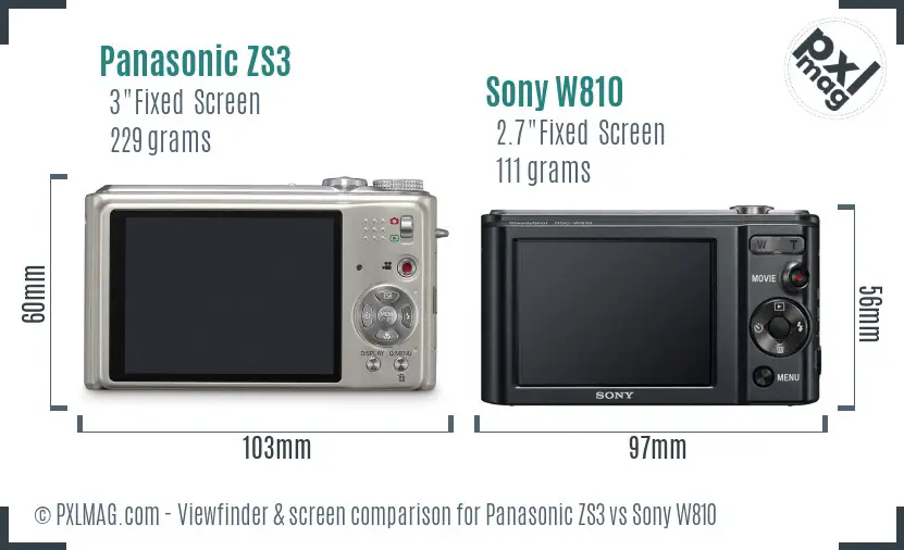 Panasonic ZS3 vs Sony W810 Screen and Viewfinder comparison