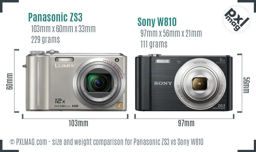 Panasonic ZS3 vs Sony W810 size comparison