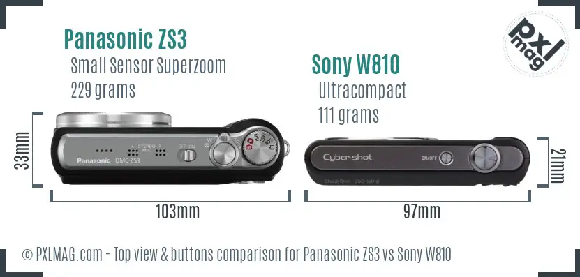 Panasonic ZS3 vs Sony W810 top view buttons comparison