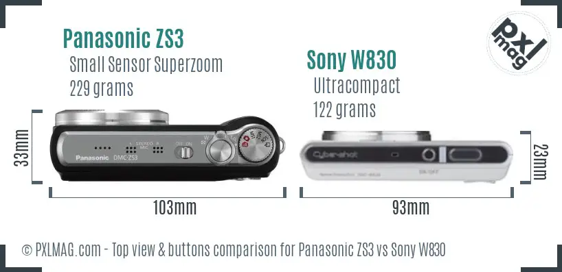 Panasonic ZS3 vs Sony W830 top view buttons comparison